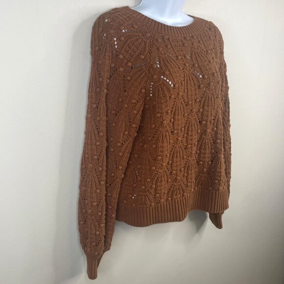 Womens Cottagecore Bobble Cable Knit Rustic Sweater Medium Crochet Country Chic - Picture 6 of 10